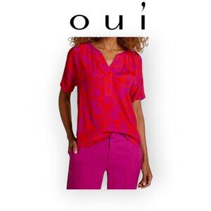 Fuchsia Orange Leopard Viscose Top Size 4 Bold Pattern Statement Designer Shirt